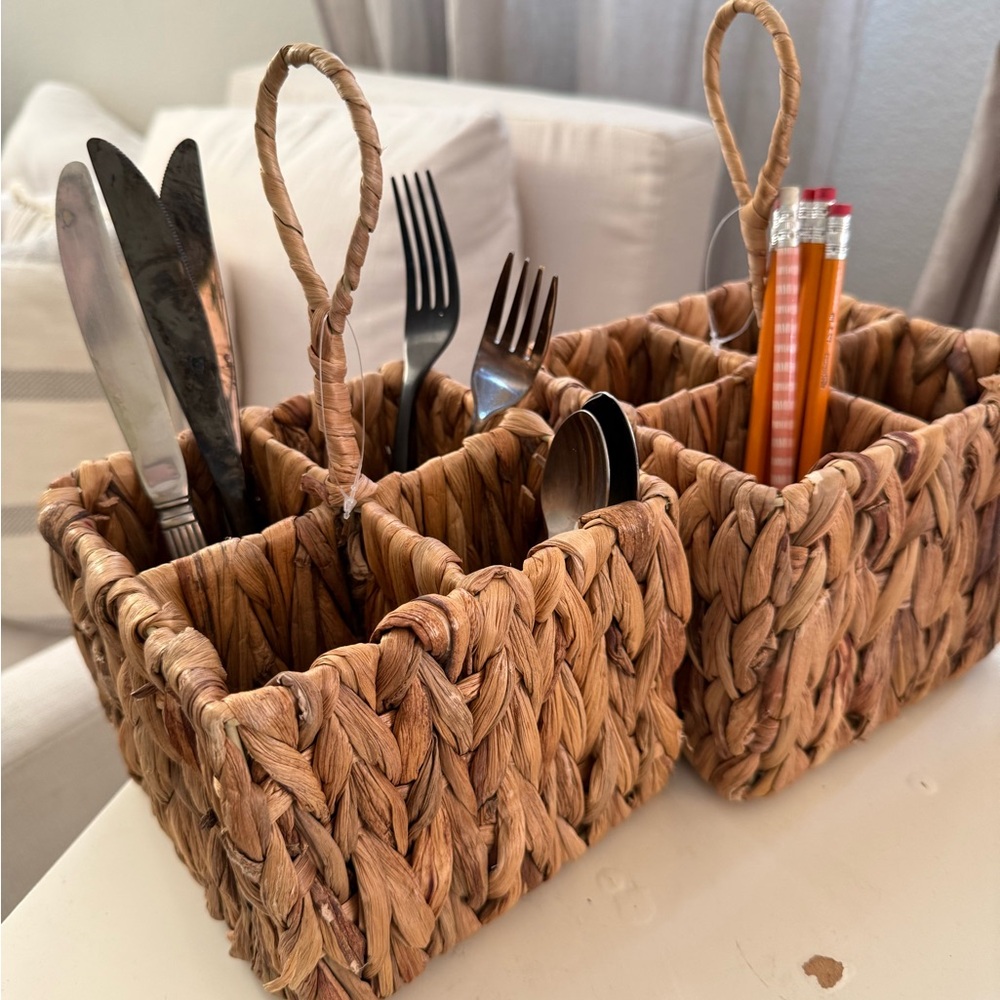 New Wicker rattan utensil holder set of two
